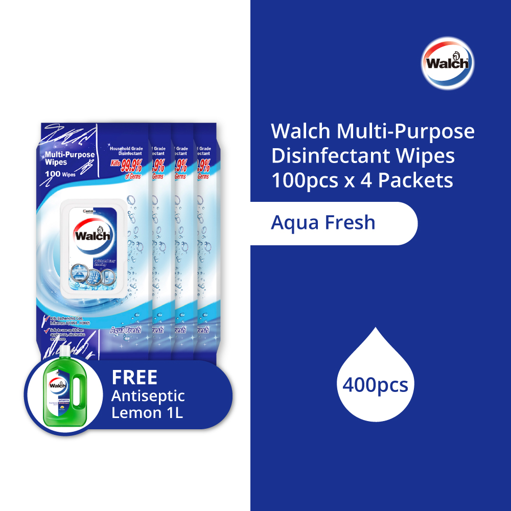 Walch® Multi Purpose Disinfectant Wet Wipes 100pcs x 4 with FREE gift worth $10.90