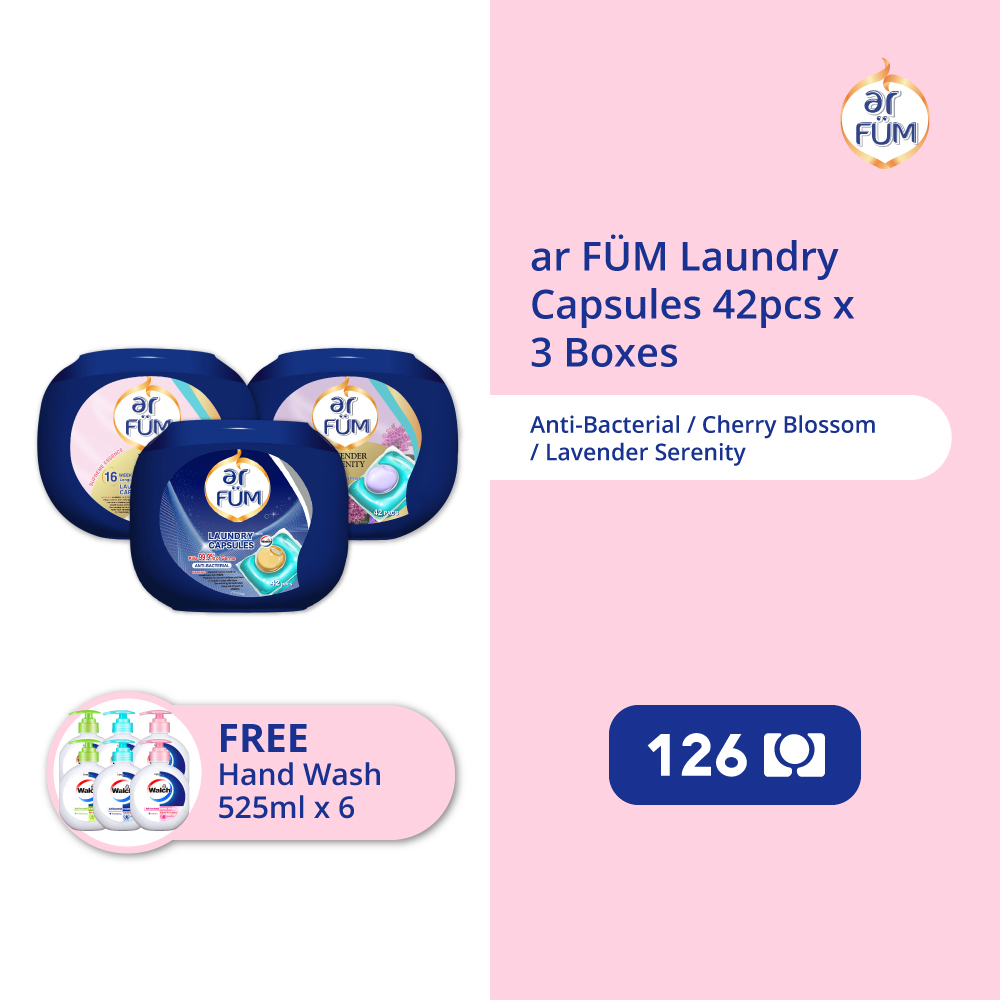 ar FÜM Laundry Capsules 42pcs x 3 with FREE gifts worth $25.20