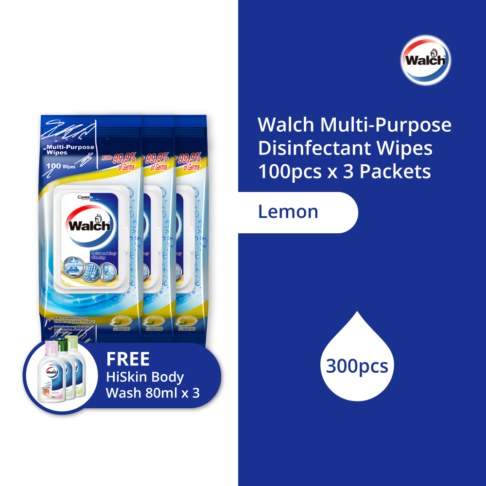 Walch® Multi-Purpose Disinfectant Wet Wipes 100pcs x 3 with FREE gift worth $4.50