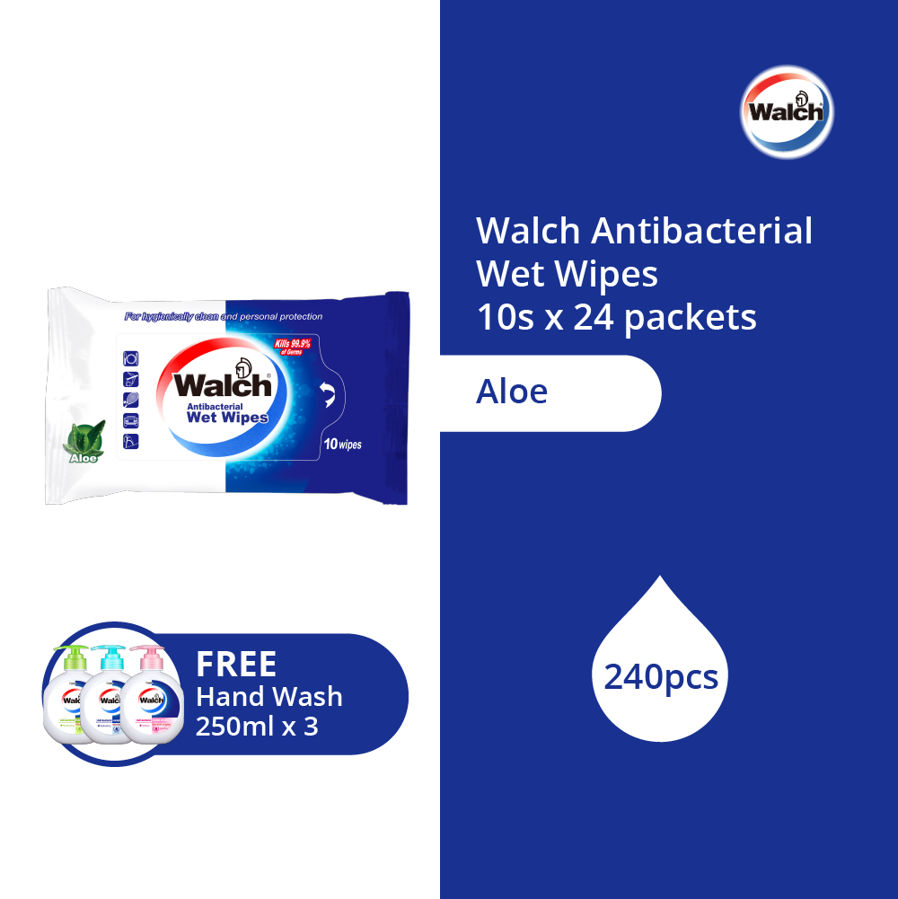 Walch® Antibacterial Wet Wipes 10s x 24 packets with FREE gift worth $7.80