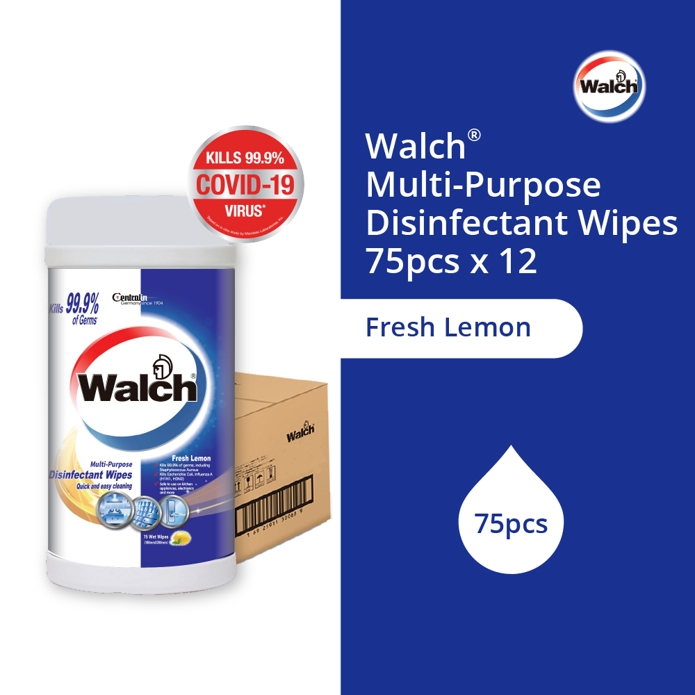 Walch® Multi Purpose Disinfectant Wet Wipes 75pcs x 12 – Fresh Lemon